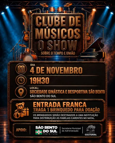 Clube de Músicos comemora 12 anos com show solidário em São Bento do Sul